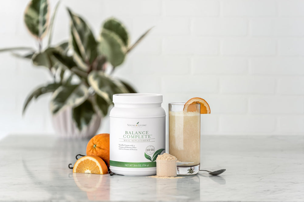 Young Living Balance Complete fiber-protein-minerals mix illustrating precise balance.