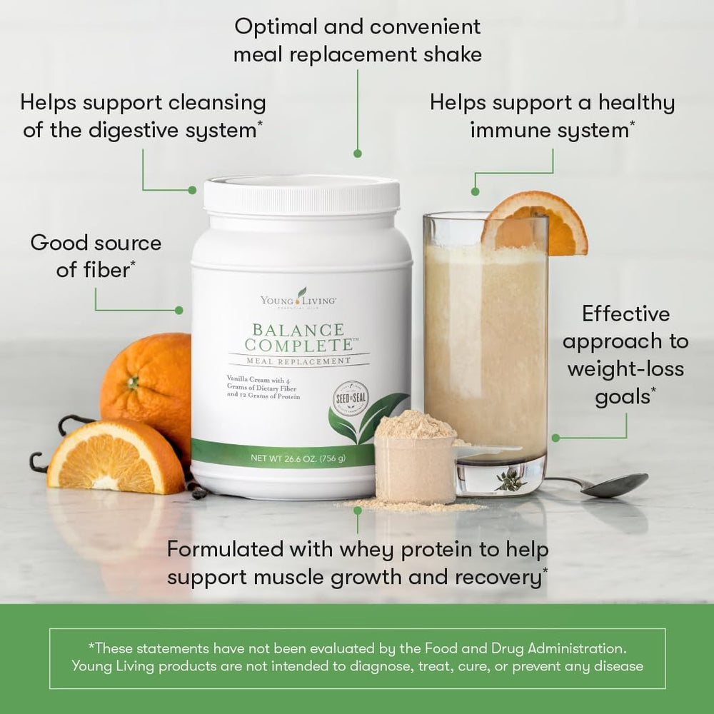 Young Living Balance Complete serving cup of shake ready to fuel workouts.