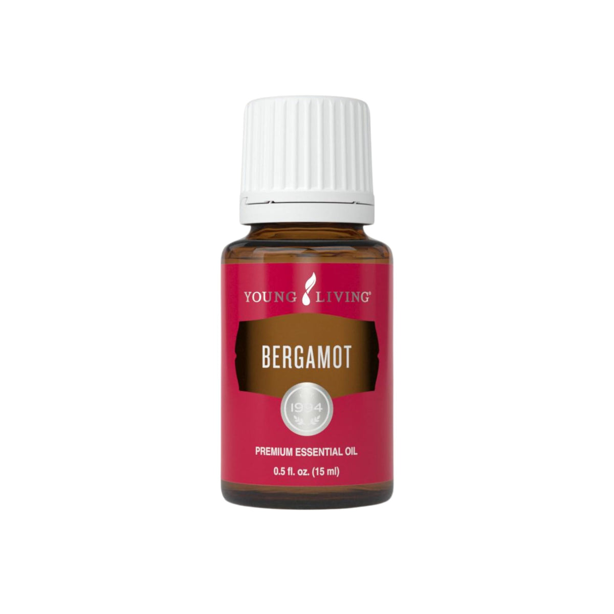 Young Living Bergamot essential oil bottle with uplifting citrus aroma for relaxation.