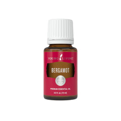 Young Living Bergamot essential oil bottle with uplifting citrus aroma for relaxation.