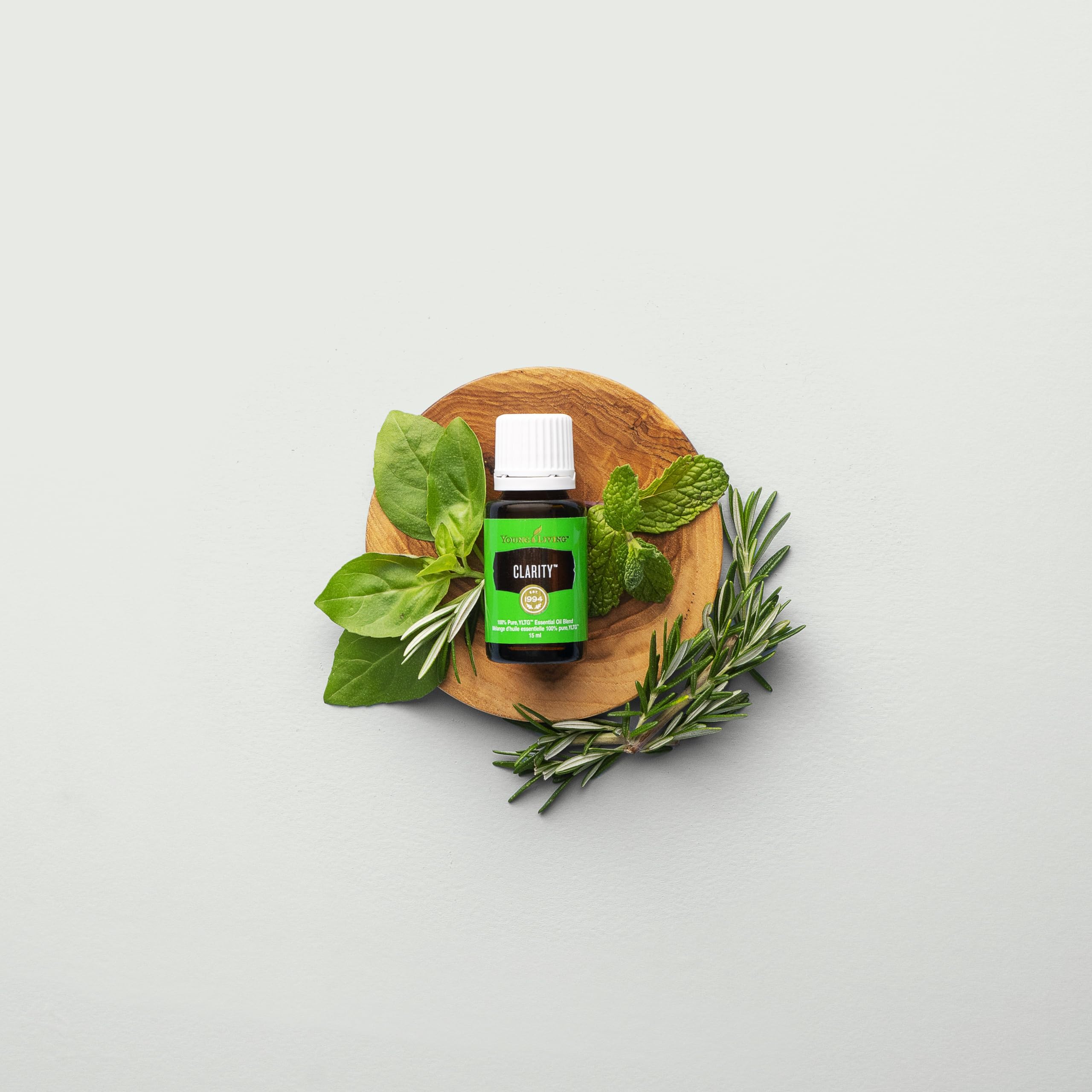 Young Living Clarity natural ingredients bottle emphasizes organic oils.