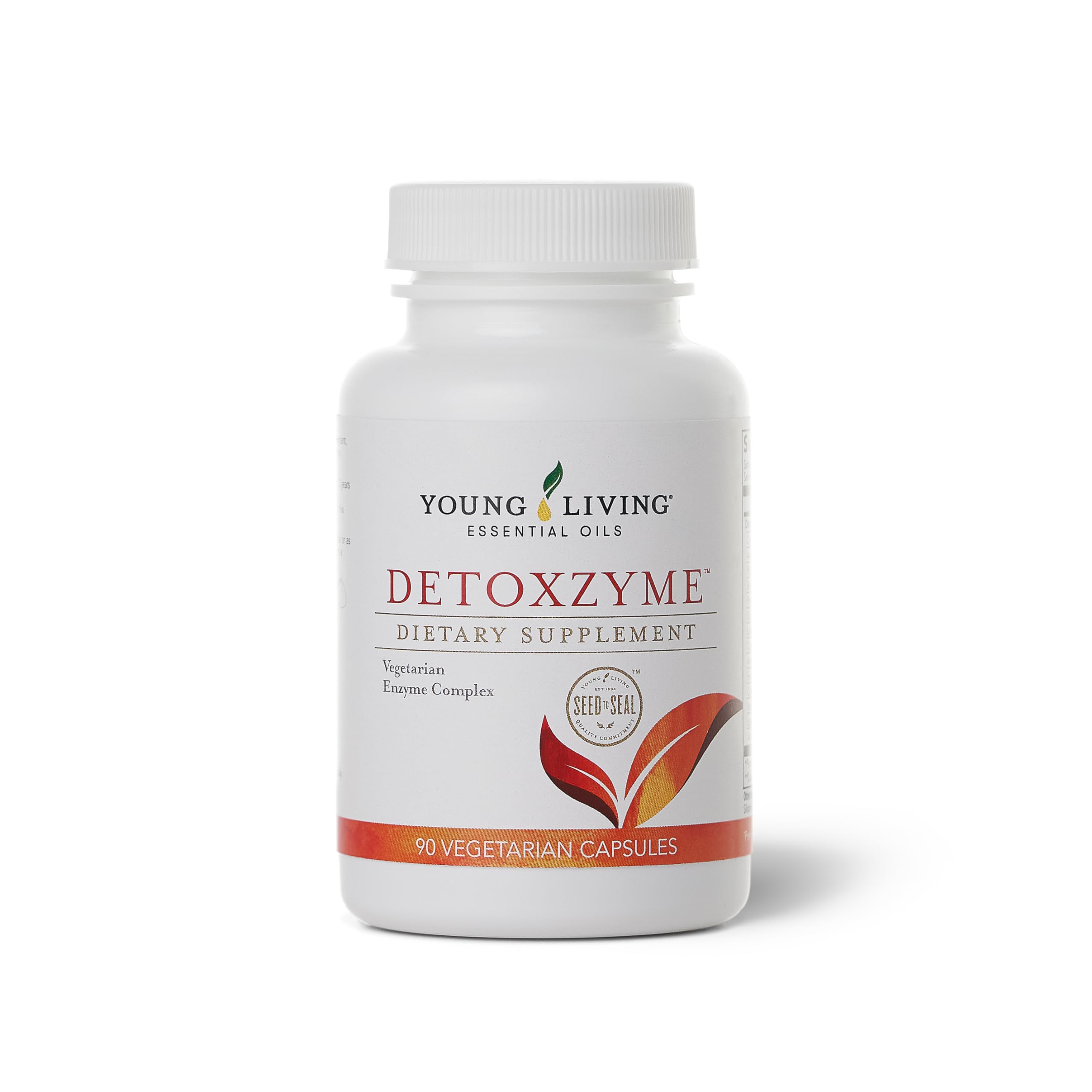 Young Living Detoxzyme bottle cap closeup highlighting easy-to-use dietary capsule convenience