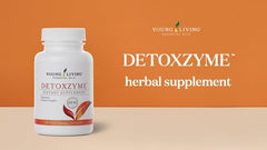 Young Living Detoxzyme capsules side view emphasizing portable digestive support on the go