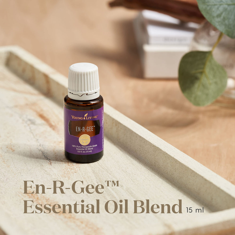 Young Living En-R-Gee bottle closeup showing label for daily use