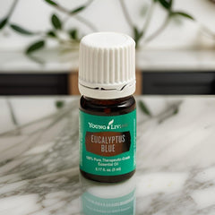 Young Living Eucalyptus Blue packaging and label highlighting quality