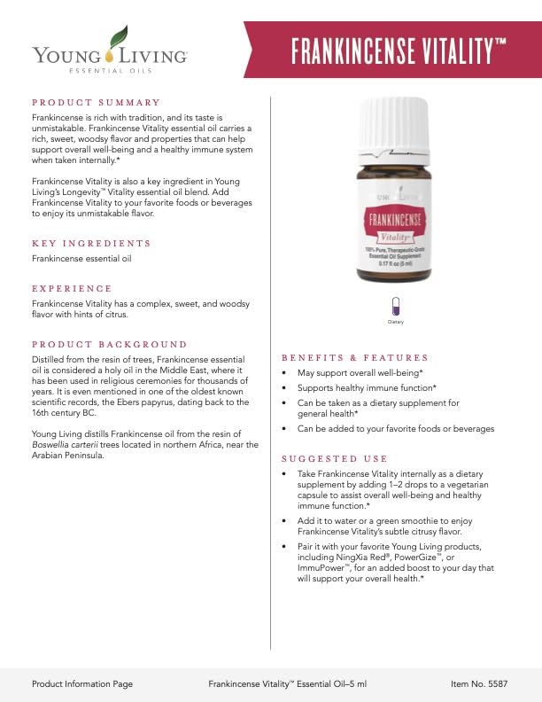 Young Living Frankincense Vitality for skincare – supports radiant-looking skin routines.