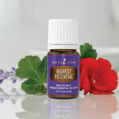 Blue-toned packaging of Young Living Highest Potential oil conveys premium quality
