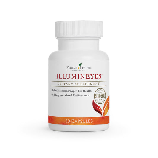 Young Living IlluminEyes bottle front showcasing eye health support for daily digital use.