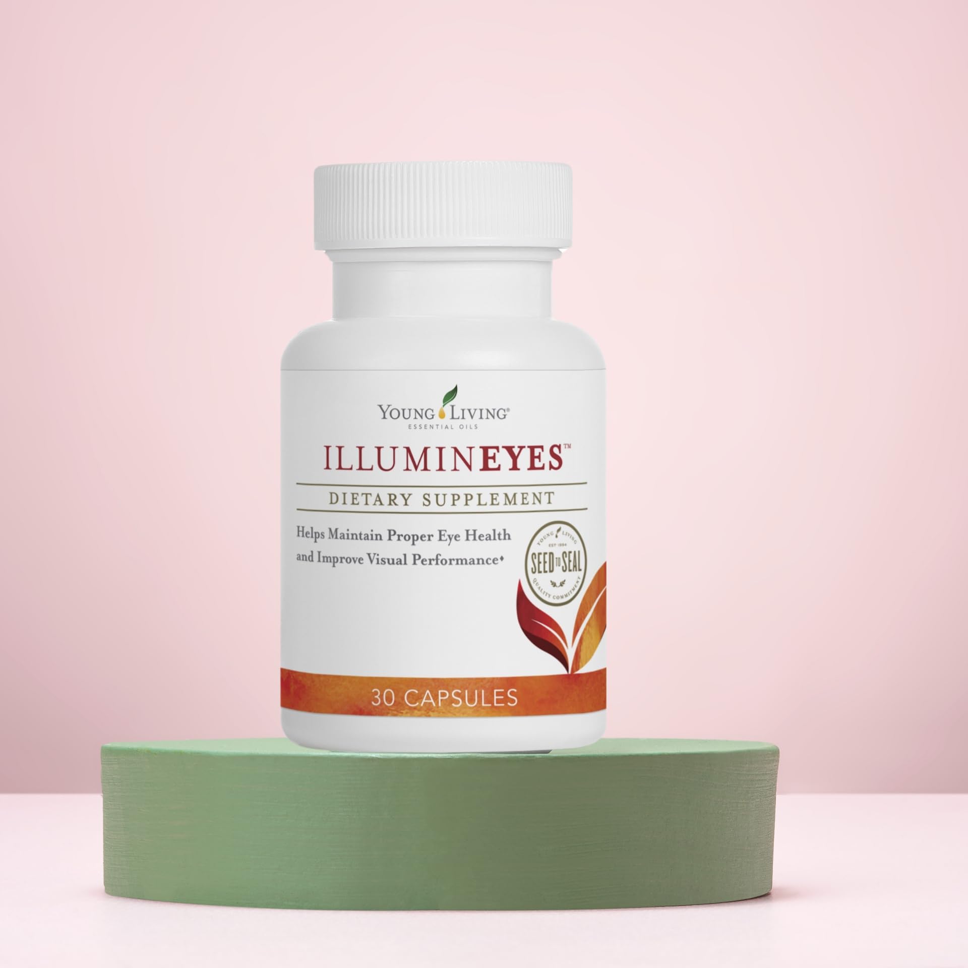 Young Living IlluminEyes capsules texture close-up and smooth coating.