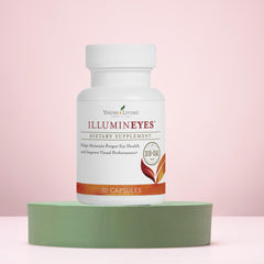 Young Living IlluminEyes capsules texture close-up and smooth coating.
