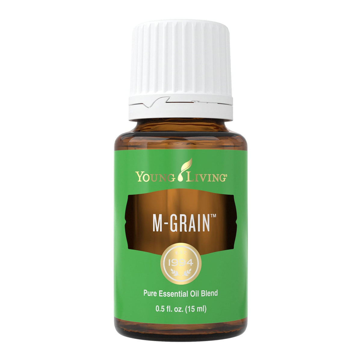 Young Living M-Grain bottle close-up for daily relaxation