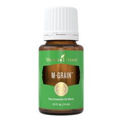 Young Living M-Grain bottle close-up for daily relaxation