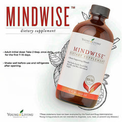 Young Living MindWise bottle back reveals ingredient highlights for heart wellness.