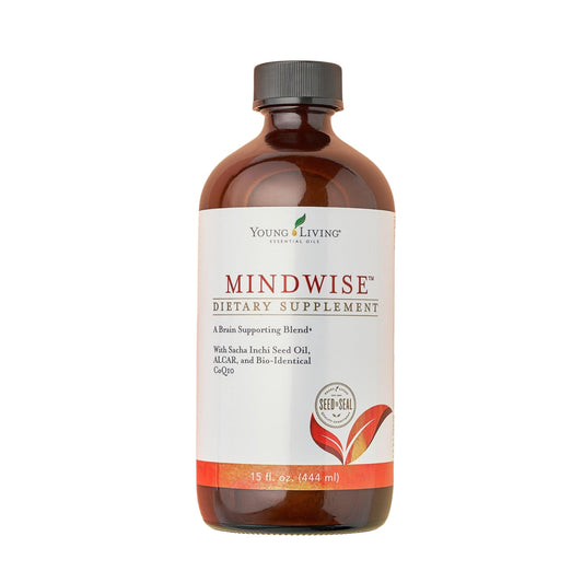 Young Living MindWise bottle front view highlighting cognitive support potential.
