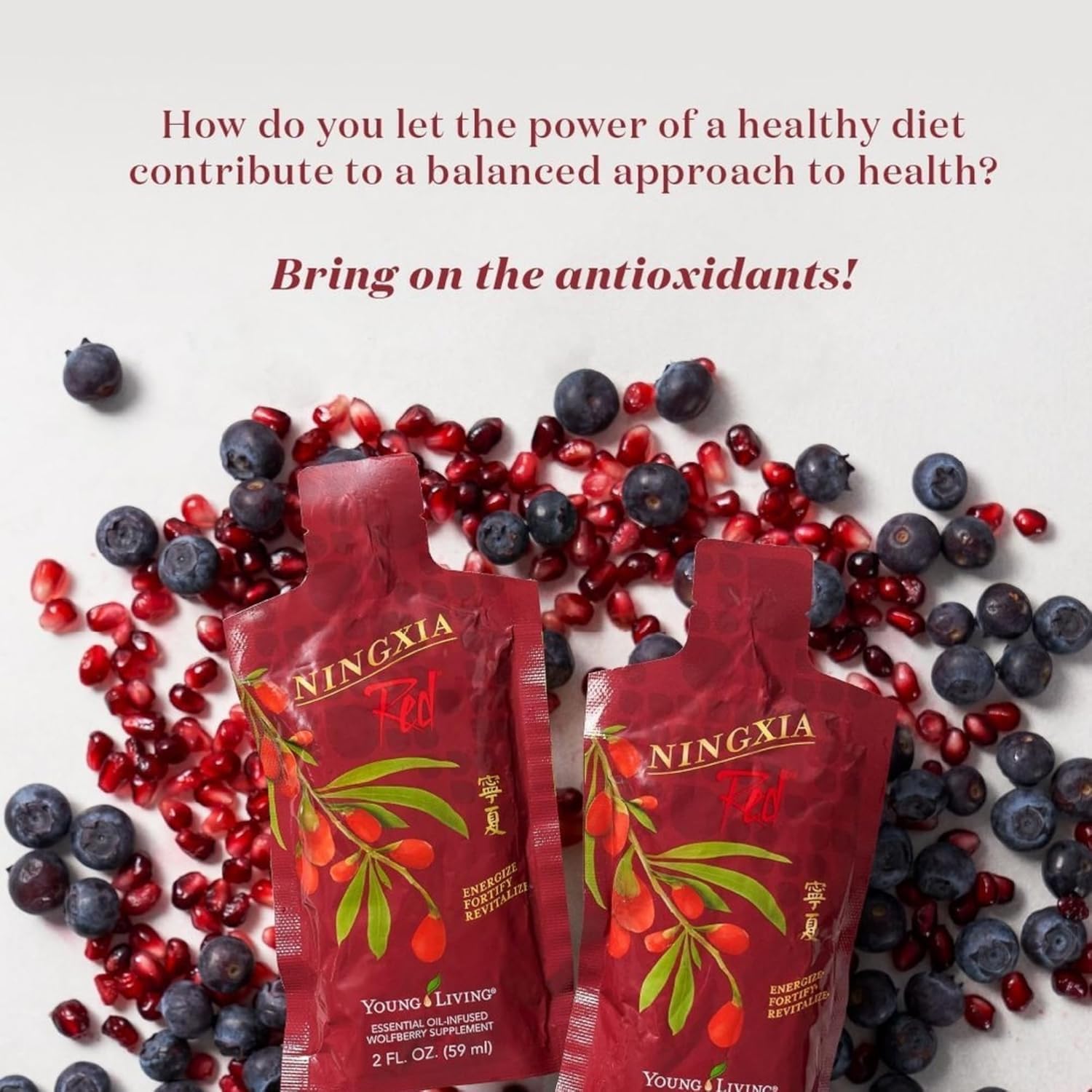 Display of NingXia Red ingredients with wolfberry and berries for flavor