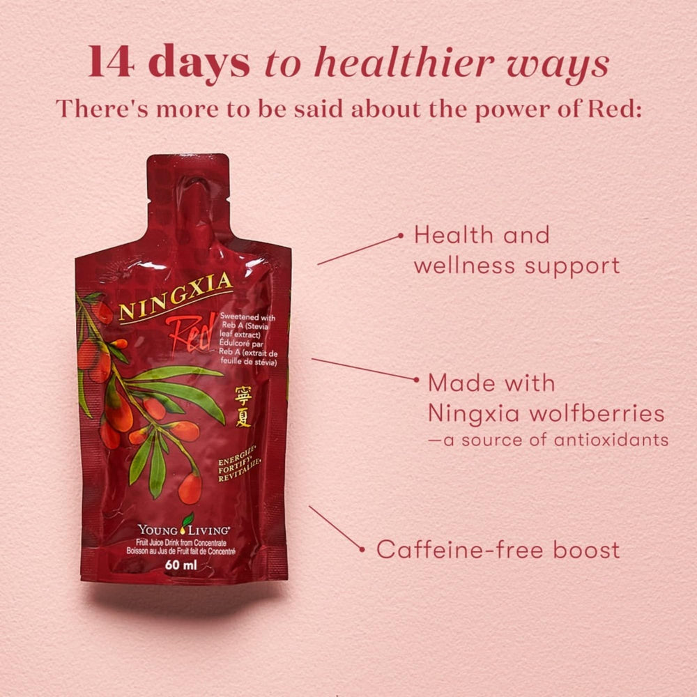 Close-up of NingXia Red 2 oz packaging highlighting convenience