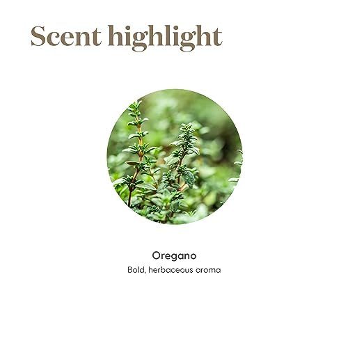 Bottle with oregano leaves beside Young Living Oregano Oil.
