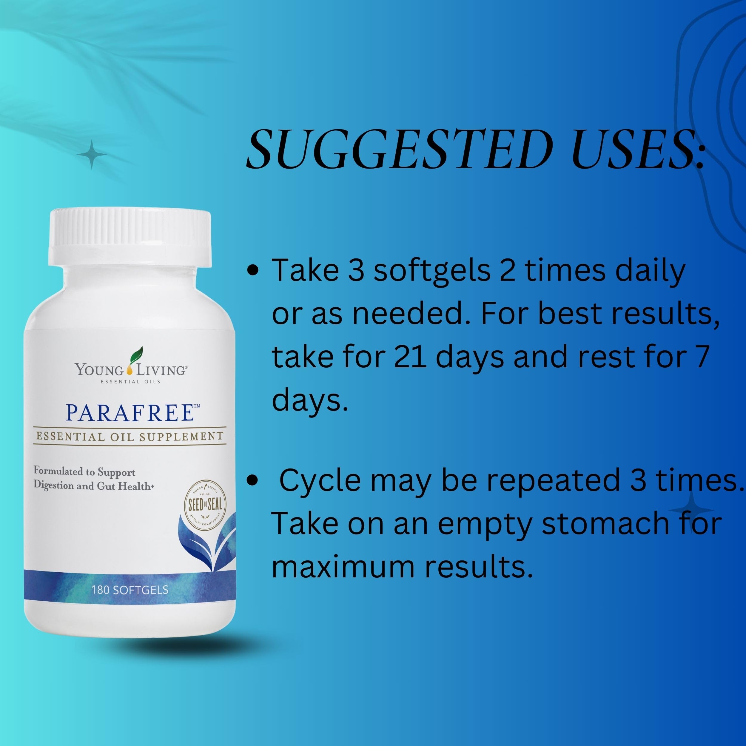 Young Living ParaFree Softgels capsules close-up showing softgels for gut health potential.