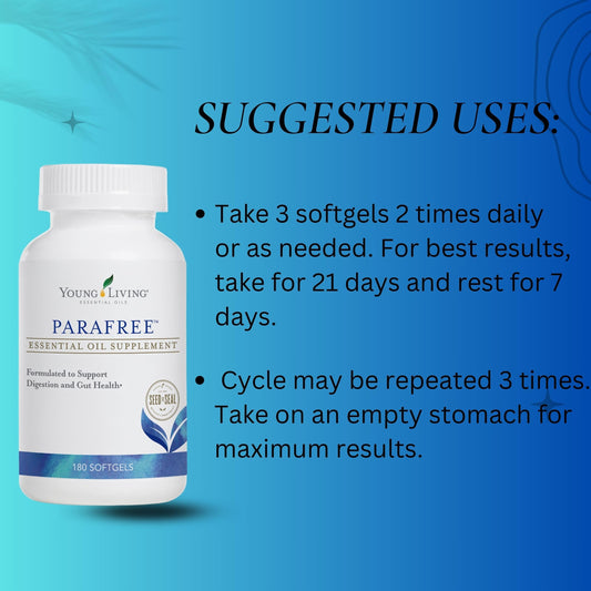 Young Living ParaFree Softgels capsules close-up showing softgels for gut health potential.