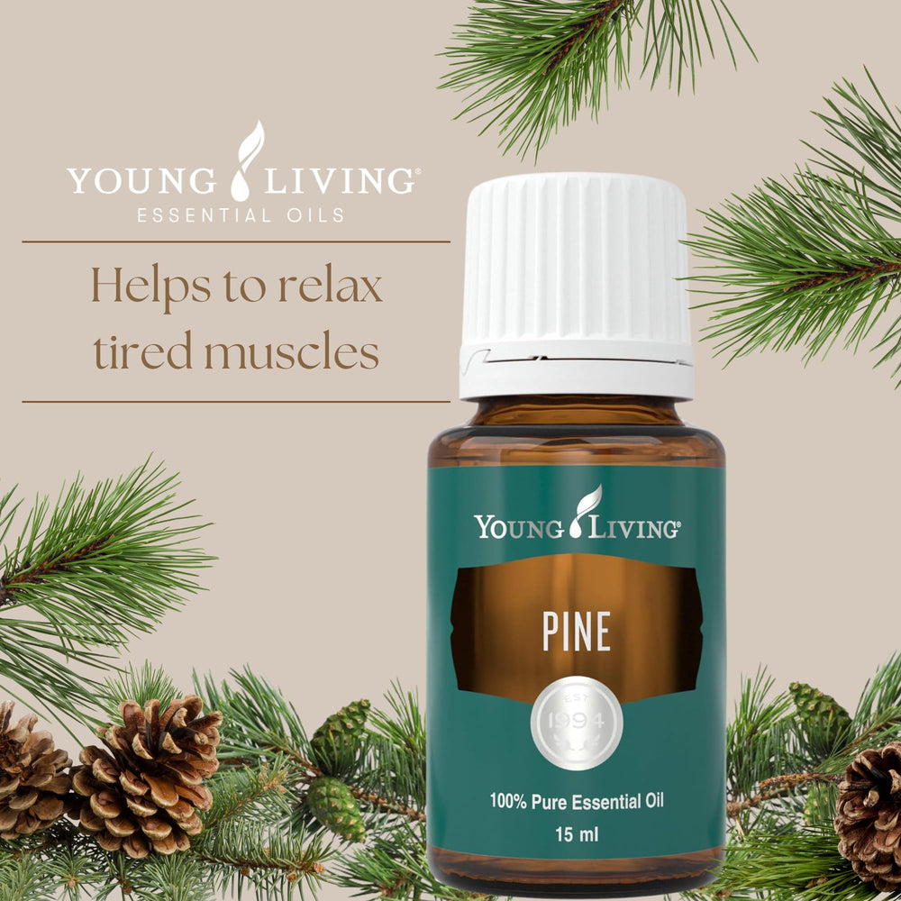 Young Living Pine essential oil bottle shown for DIY cleaning with fresh fragrance.