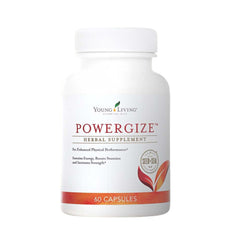 Young Living PowerGize bottle on counter suggesting daily energy support for active living