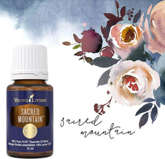 Young Living Sacred Mountain label detail highlights natural ingredients and Seed to Seal quality.