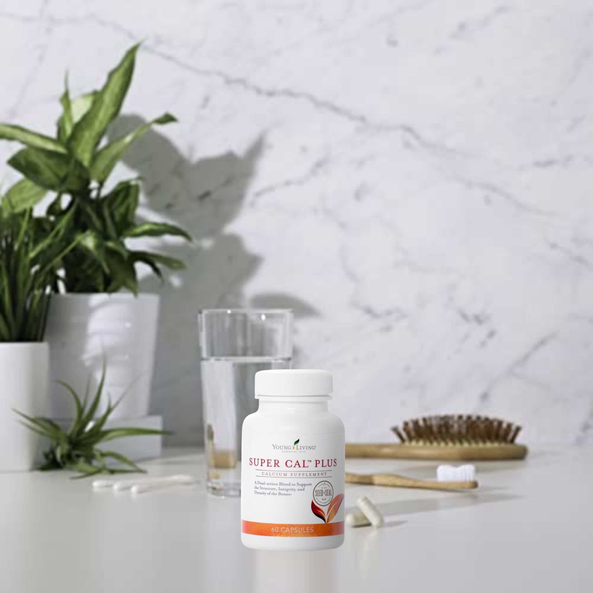 Young Living Super Cal Plus capsules ready to take as part of a daily bone-support routine.