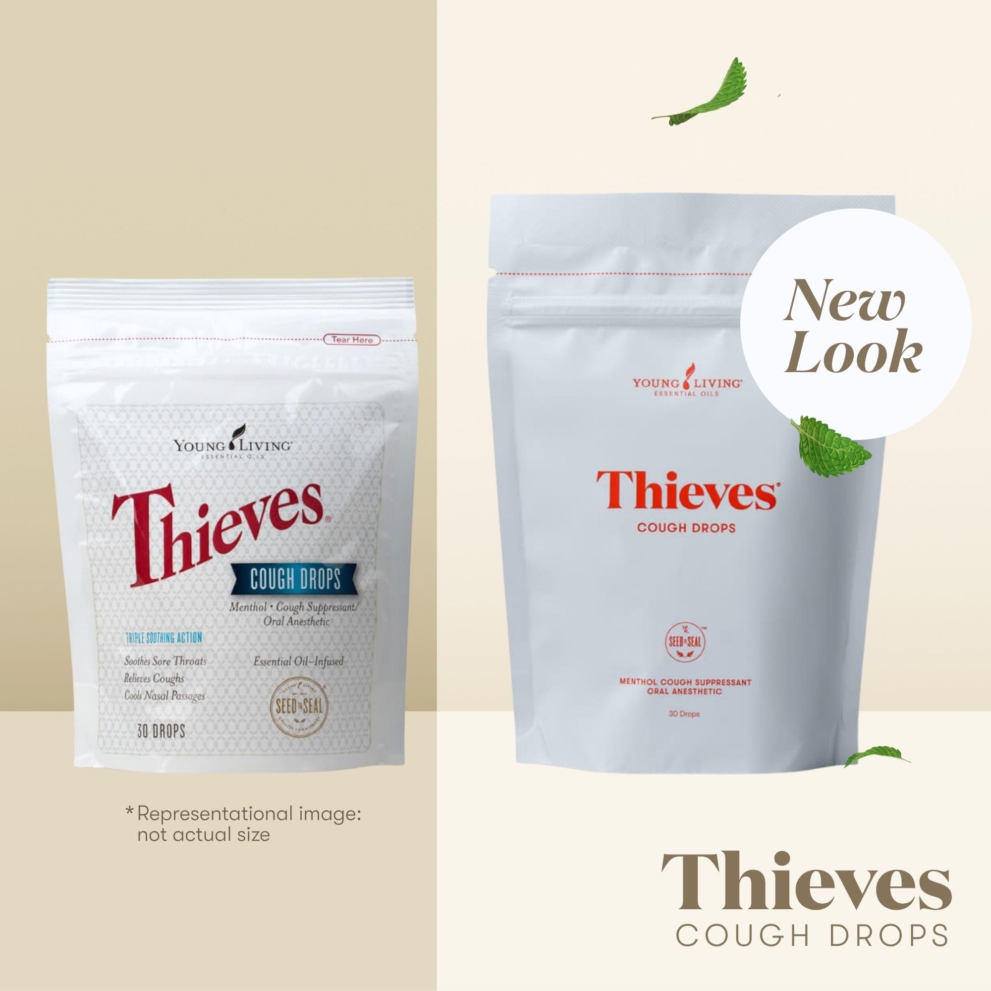 Young Living Thieves drops ingredient panel highlights plant-based formula.
