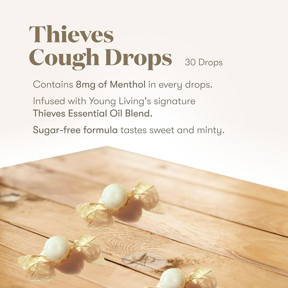 Close-up of Thieves Cough Drops texture showing smooth surface and aroma.