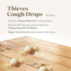 Close-up of Thieves Cough Drops texture showing smooth surface and aroma.