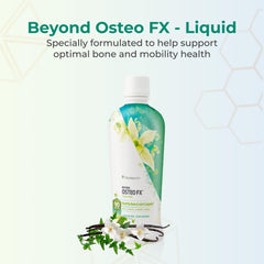 Pouring Youngevity Beyond Osteo-Fx Liquid into a glass for daily use.