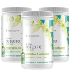 Youngevity Beyond Osteo FX tropical vanilla canister front view supports daily bone-friendly nutrition.