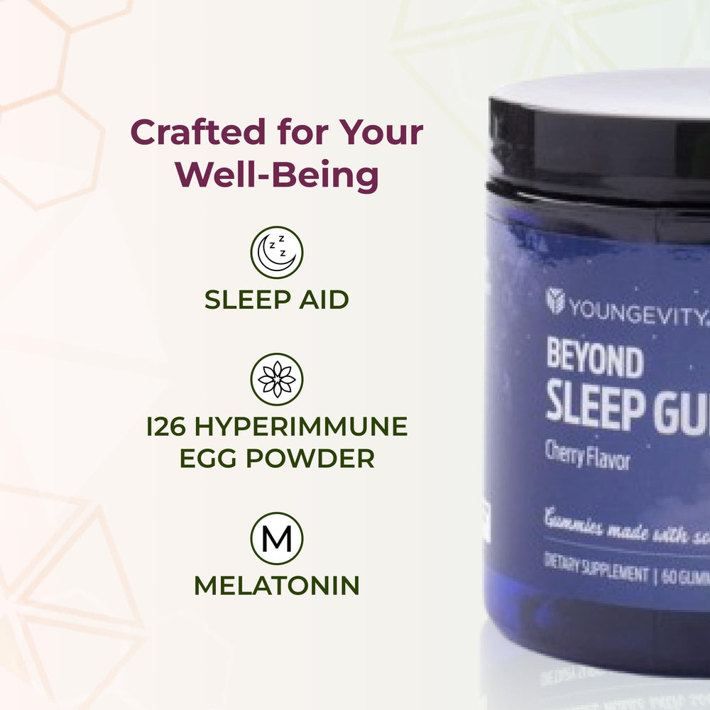 Youngevity Beyond Sleep Gummies vegan ingredients icon indicating plant-based formula.