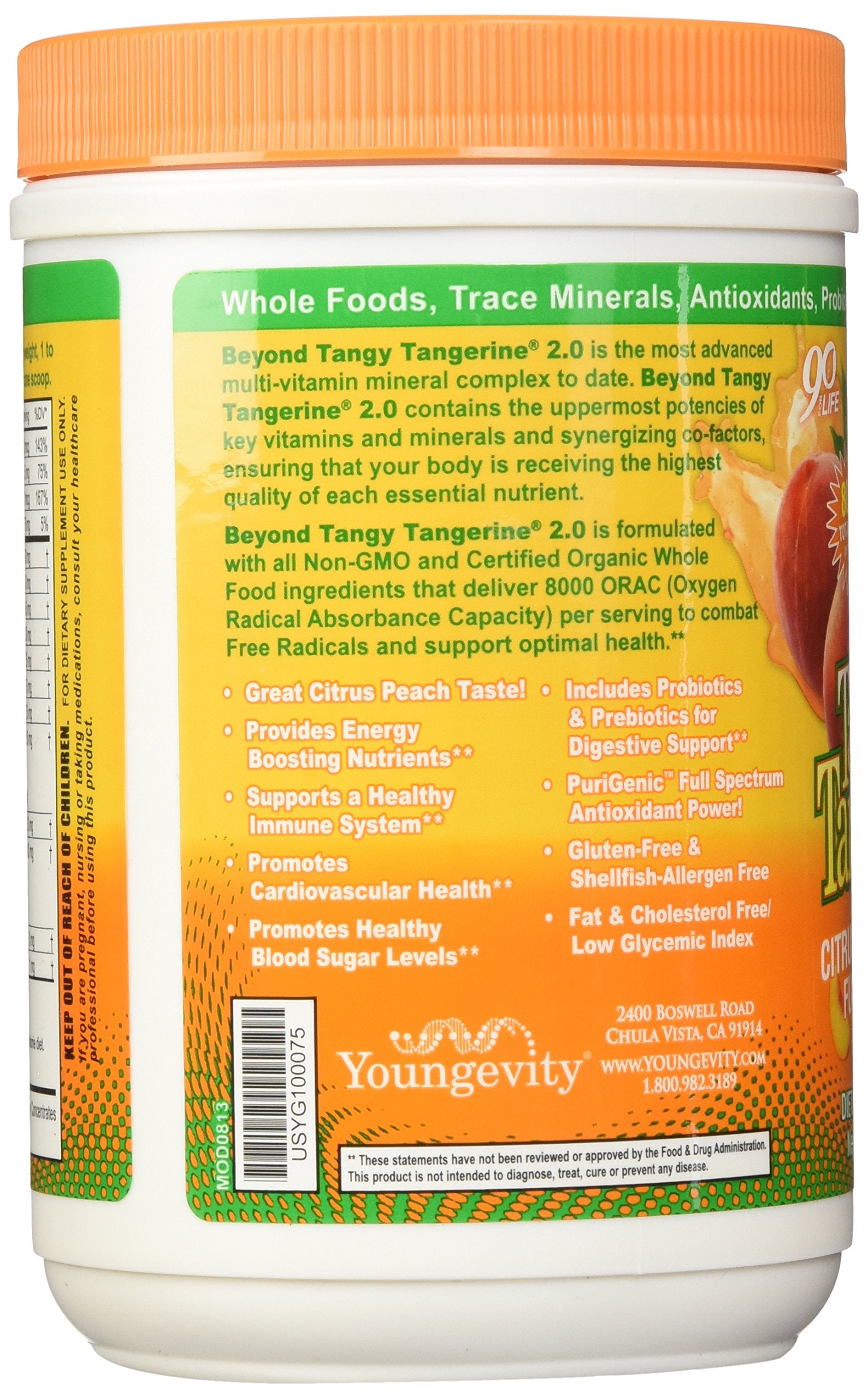 Label close-up shows ORAC 8000 antioxidant capacity and nutrient blend.
