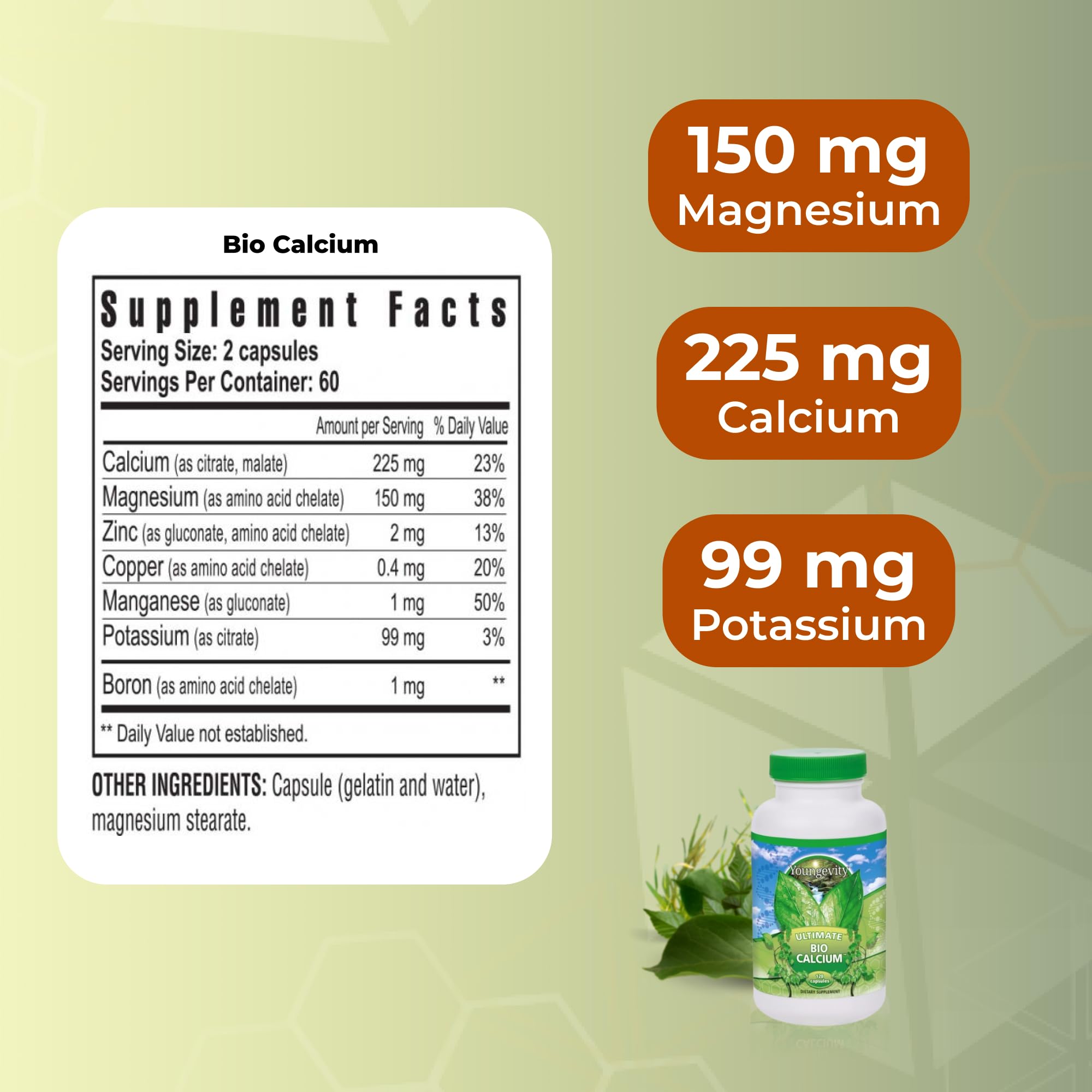 Youngevity Bio Calcium label detail shows citrate-based calcium and cofactors
