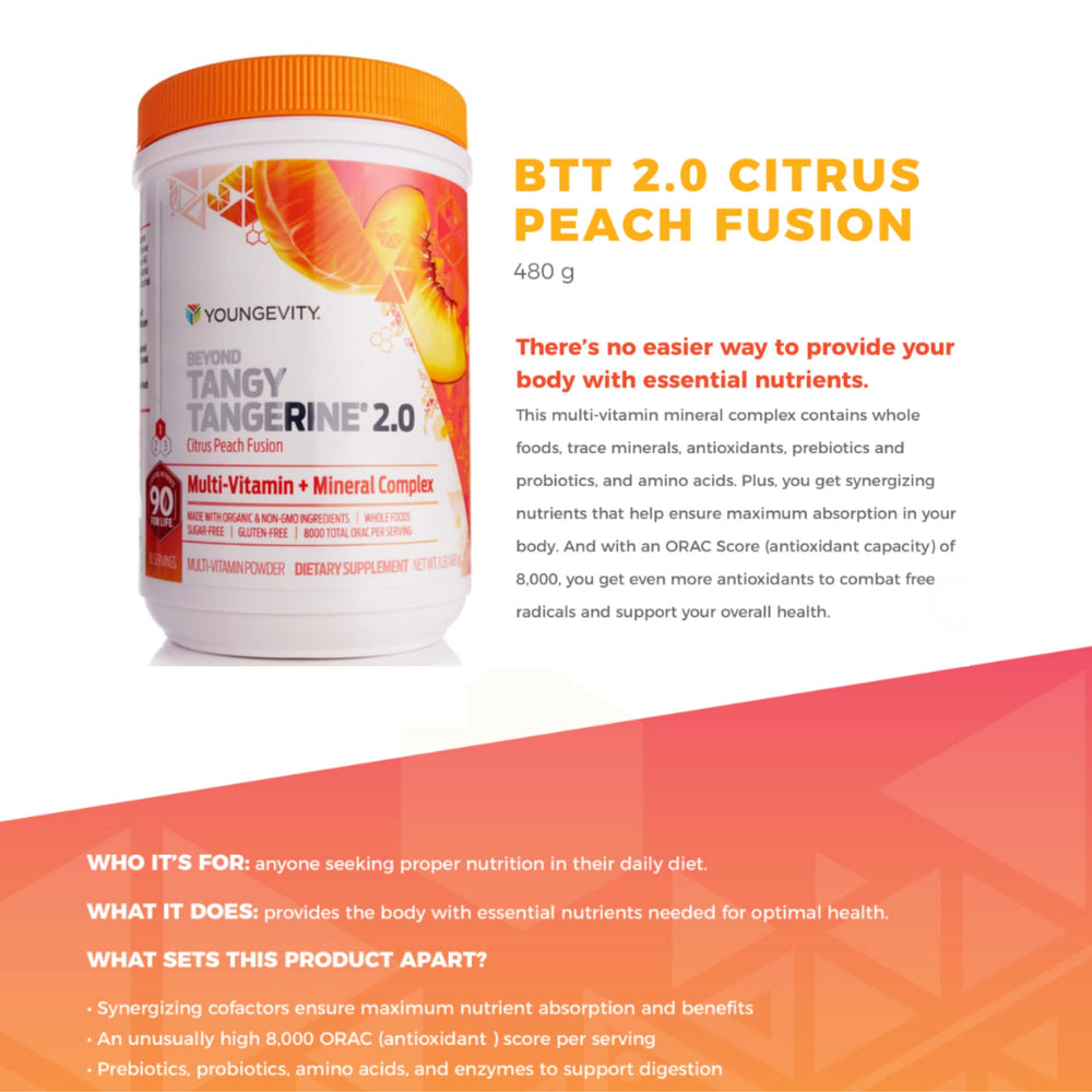 Youngevity BTT 2.0 label close-up highlighting the 8,000 ORAC score.