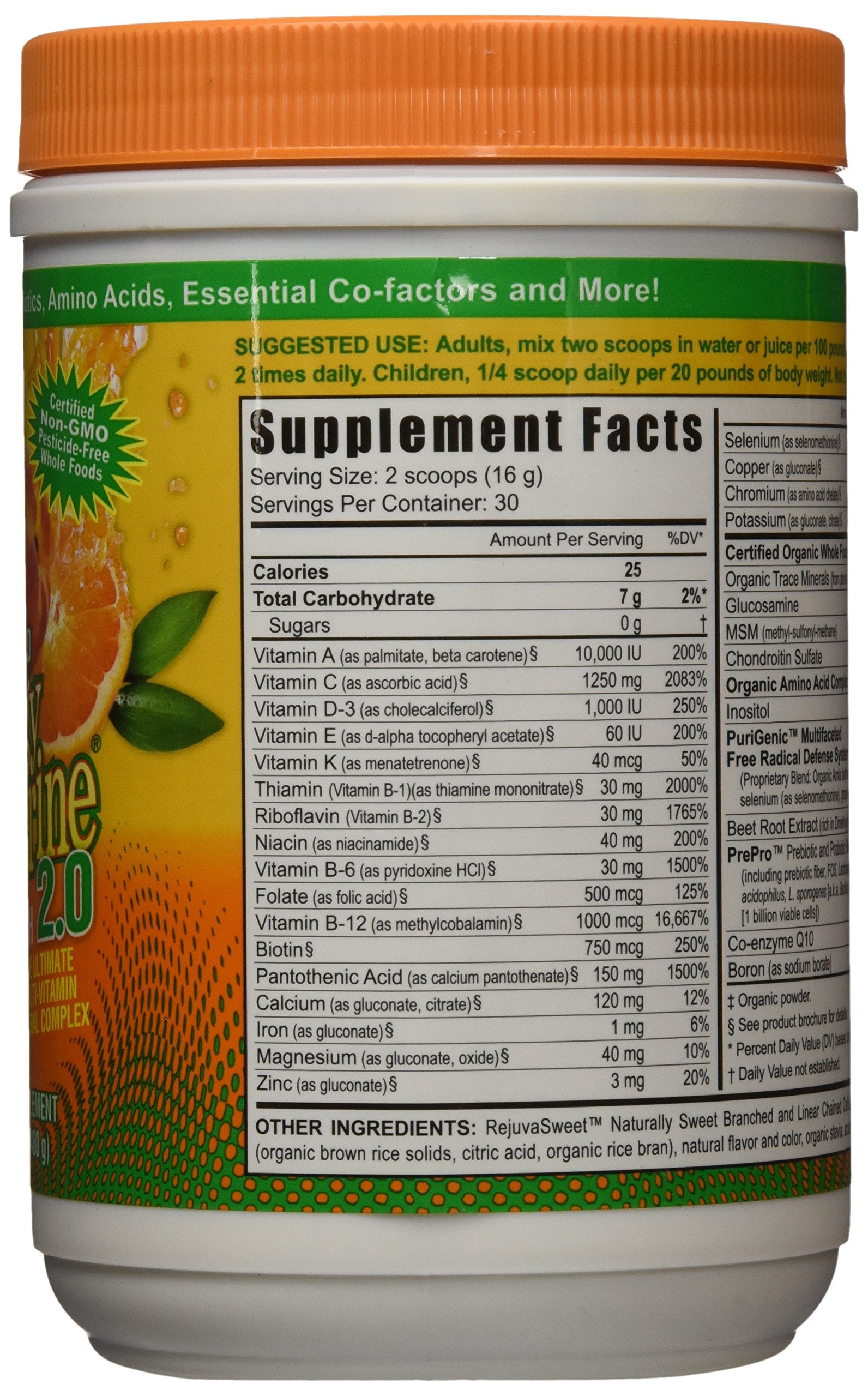 Youngevity Beyond Tangy Tangerine 2.0 powder with scoop shows easy citrus peach fusion mixing.