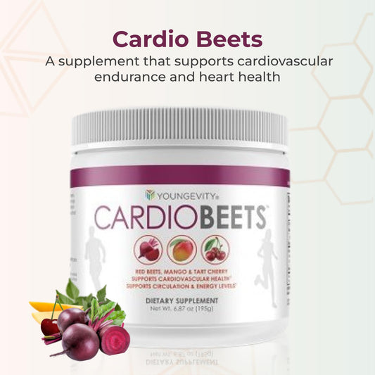 Youngevity CardioBeets bottle back showing nutrition information for informed dosing