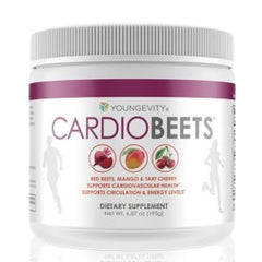 Youngevity CardioBeets bottle front with bold label for daily energy support