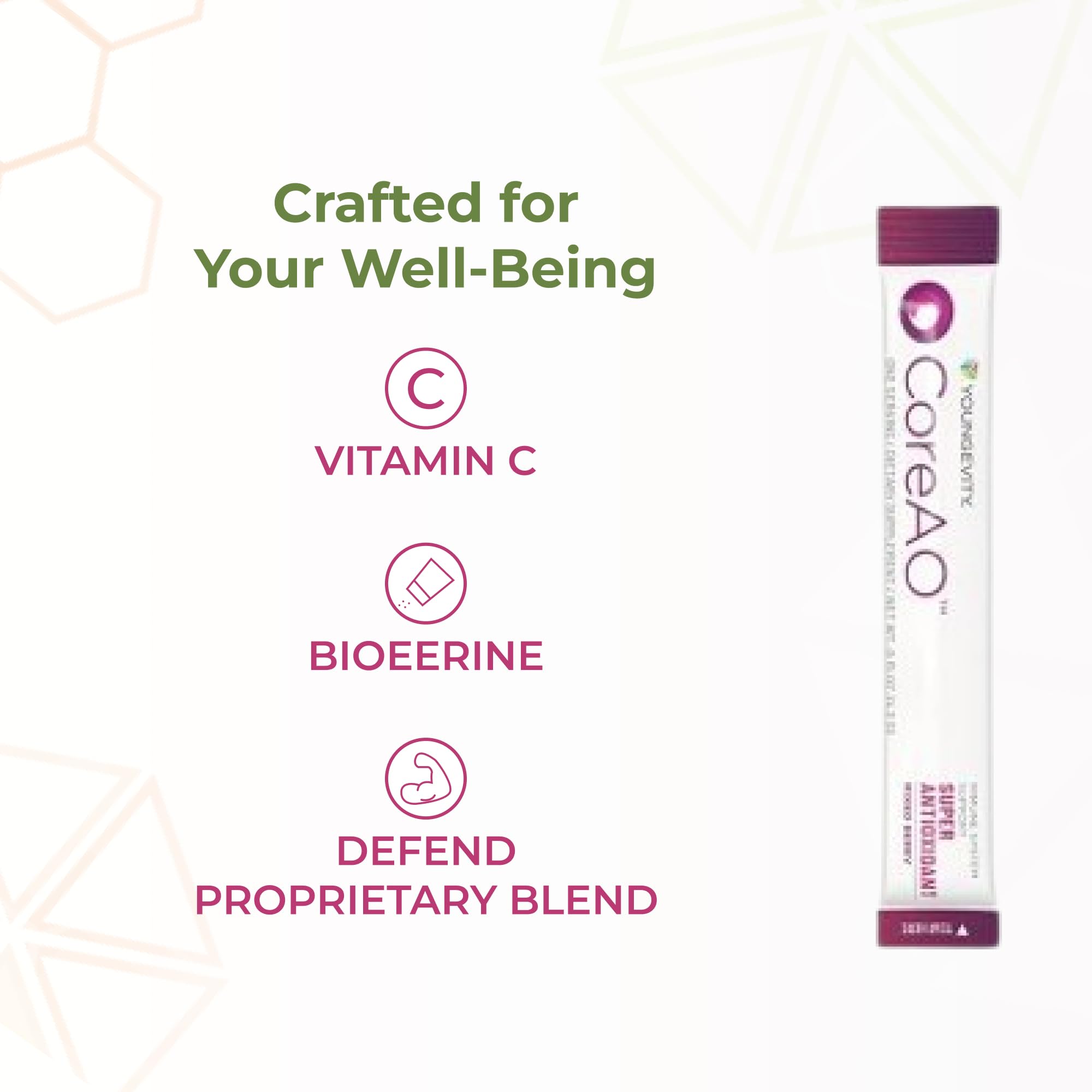 Youngevity CoreAO Stiks deliver vitamin C, D3, and zinc.