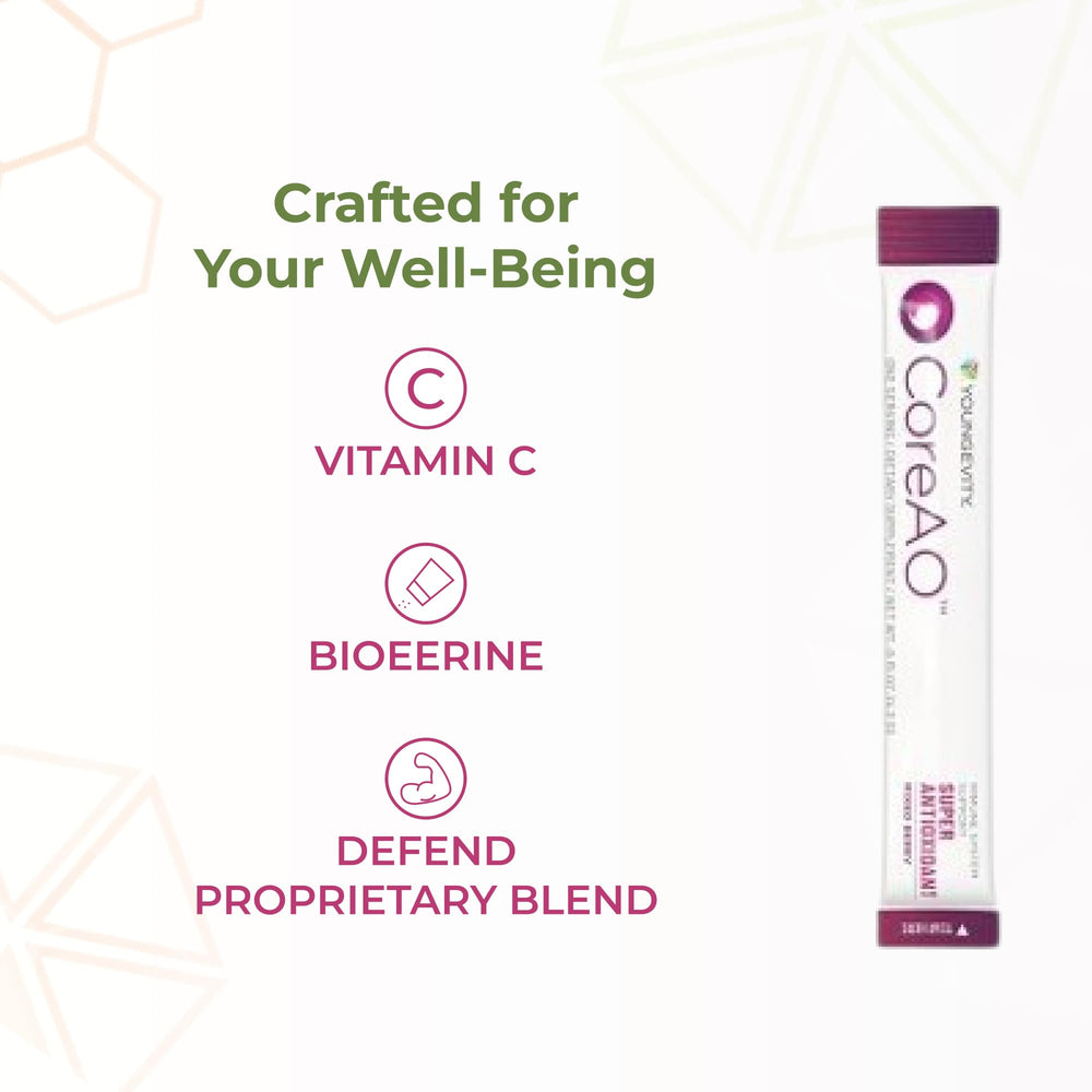 Youngevity CoreAO Stiks deliver vitamin C, D3, and zinc.