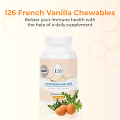 Close-up of Youngevity i26 Hyperimmune Egg chewables in French Vanilla flavor