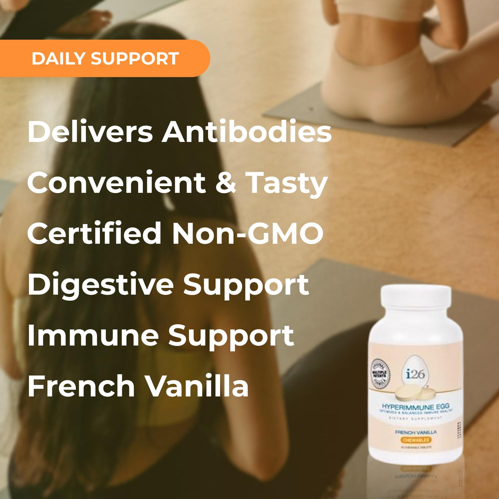 Label close-up of Youngevity i26 Hyperimmune Egg with ingredients
