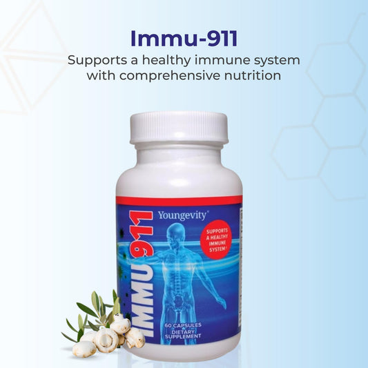 Youngevity Immu-911 capsules closeup for a convenient daily routine.