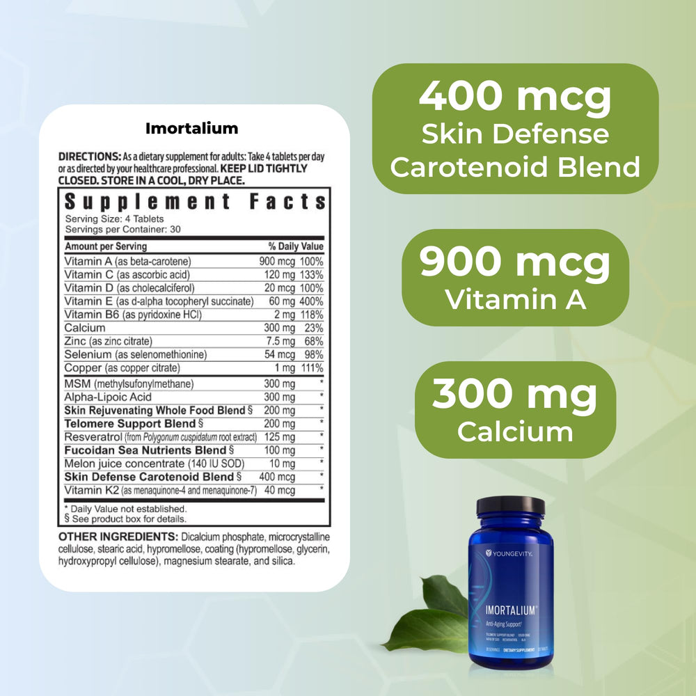 Youngevity Imortalium fucoidan blend ingredient label highlighting immune-supportive properties.