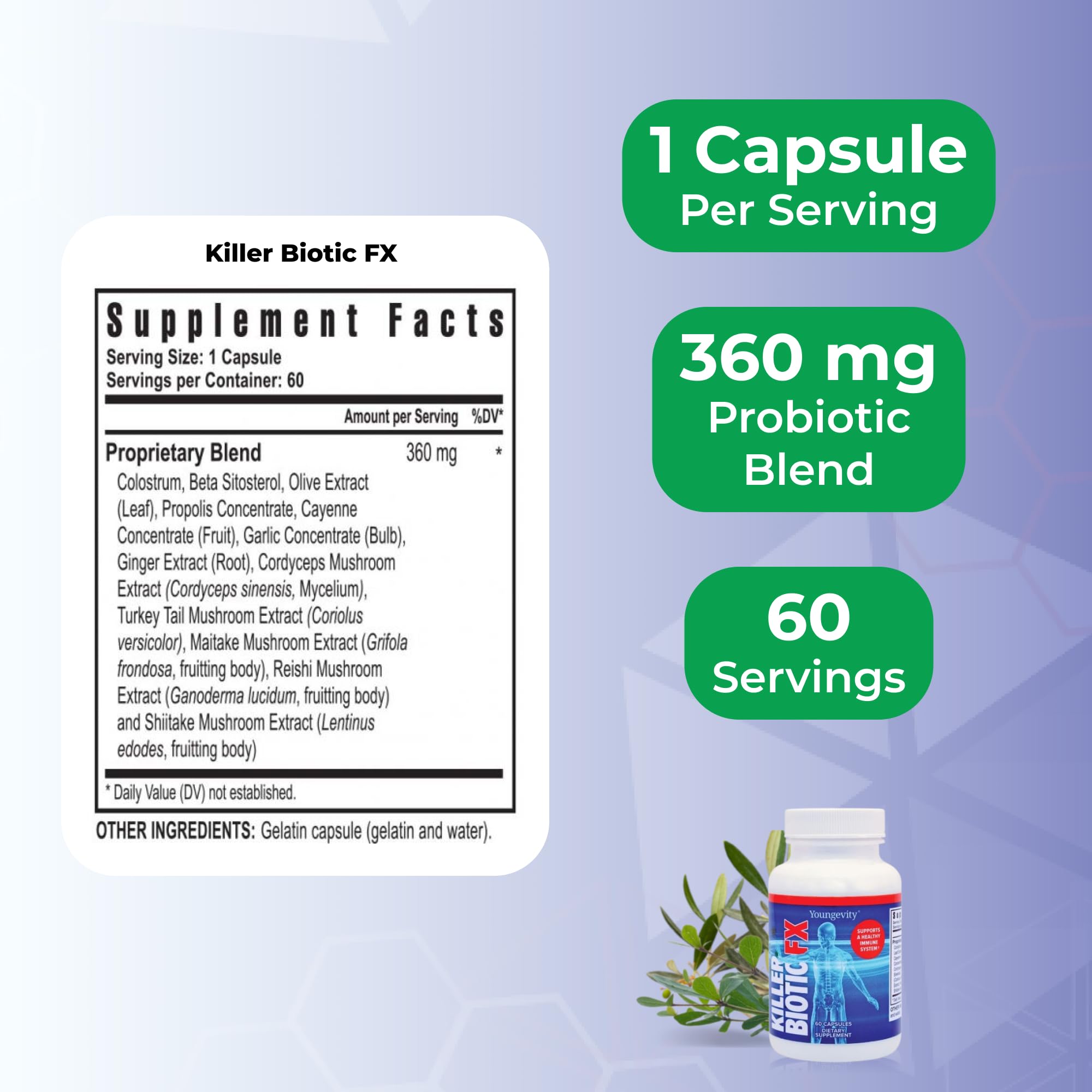 Killer Biotic FX mushroom extract close-up showing immune support.