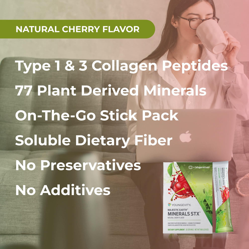 Youngevity Majestic Earth STX powder dissolving in water demonstrates easy mixability.