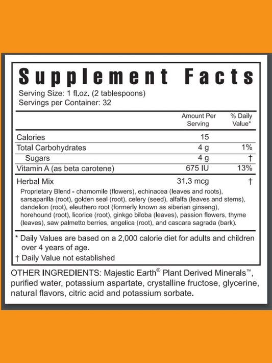 Youngevity Majestic Earth Rainforest label shows gluten-free, all-natural vitamins for adults and kids.