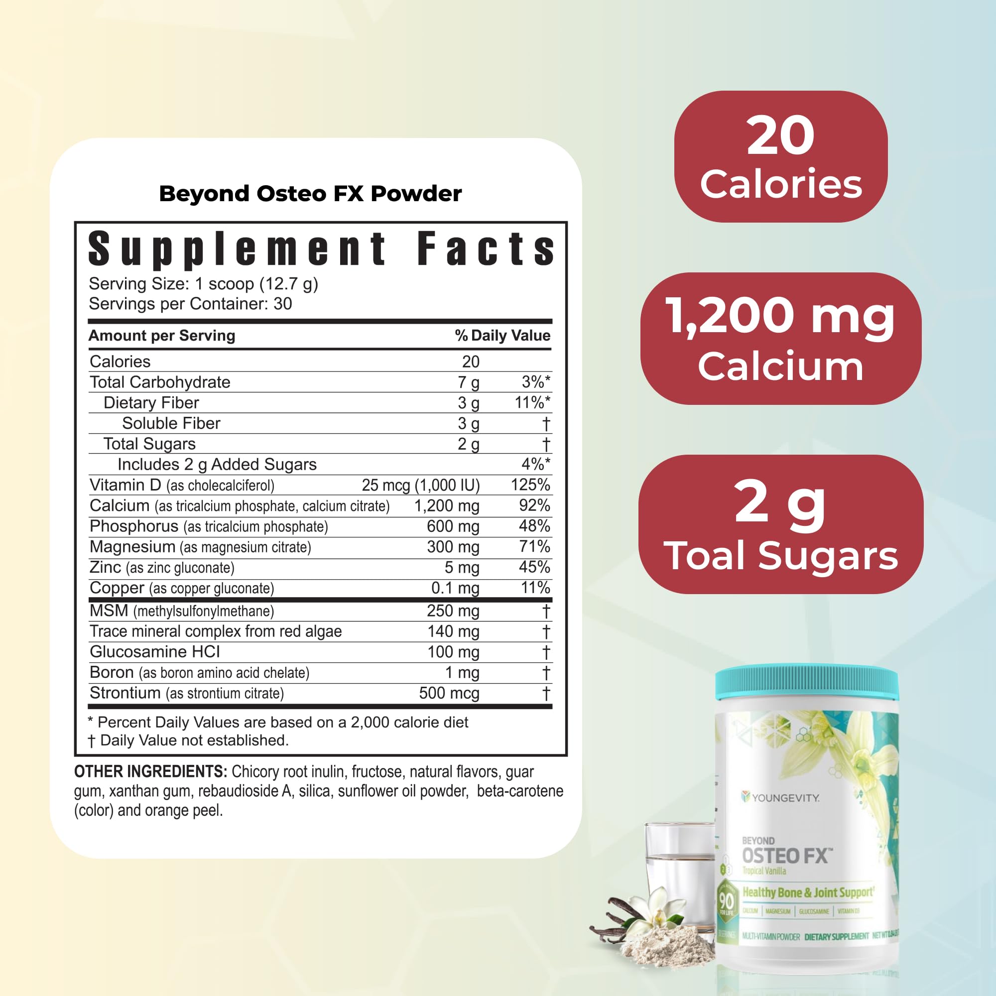 Youngevity Osteo FX powder tub with scoop for easy bone-supporting mix