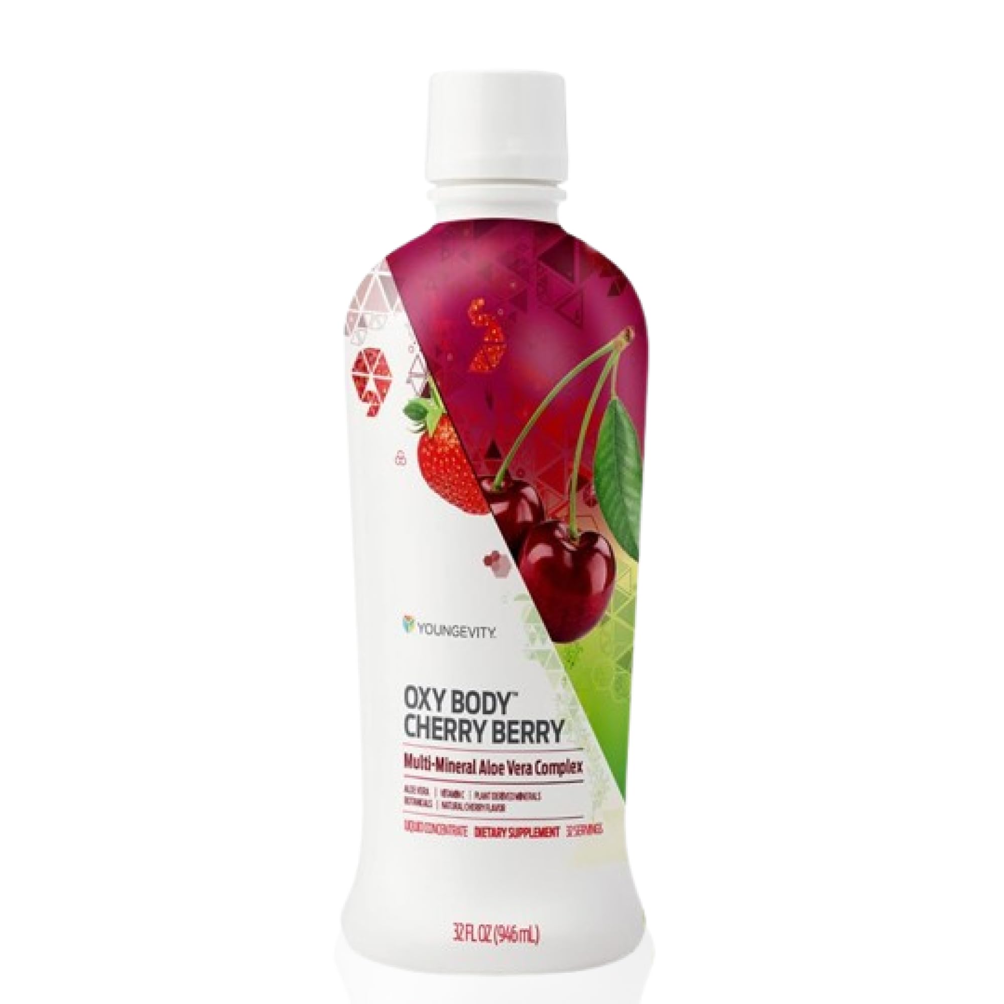 Youngevity Oxybody Cherry Berry bottle label shows minerals and antioxidants for daily wellness.